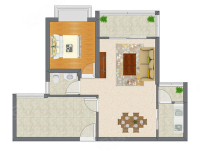 1室1厅 65.78平米