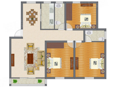 3室2厅 98.22平米户型图