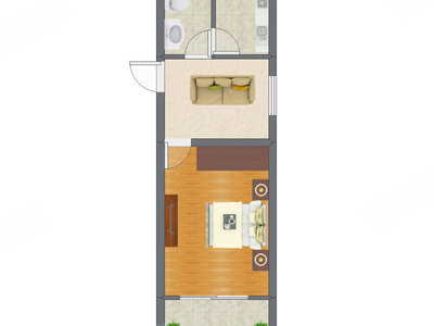 1室1厅 31.31平米户型图