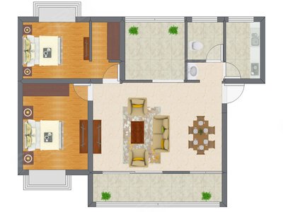 2室2厅 74.37平米