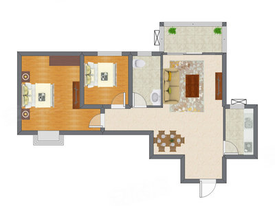 2室2厅 97.26平米户型图