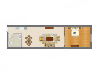 1室1厅 64.11平米户型图