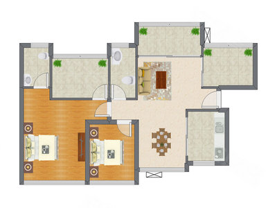 2室2厅 90.89平米户型图