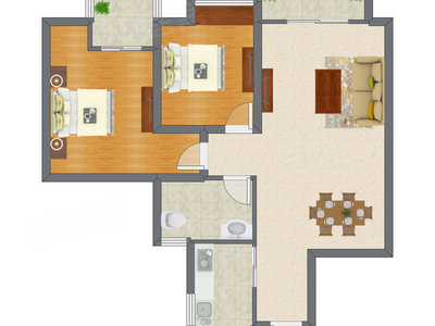 2室2厅 76.38平米户型图