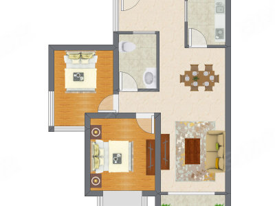 2室2厅 75.47平米户型图