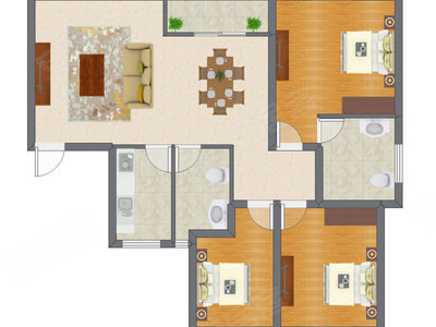 3室2厅 85.12平米户型图