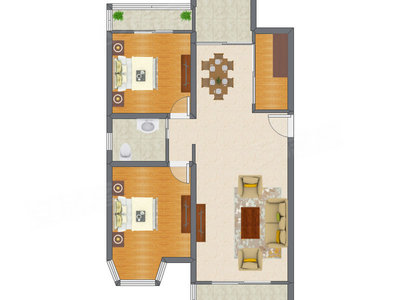 2室2厅 106.21平米户型图