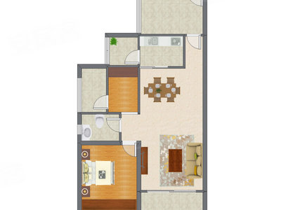1室2厅 88.80平米户型图