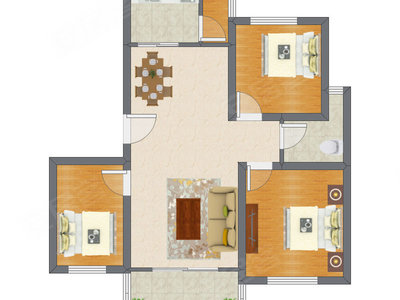 3室2厅 123.09平米户型图