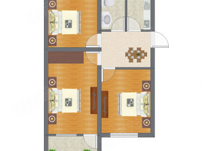3室1厅 71.12平米户型图