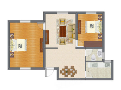 2室2厅 62.77平米户型图