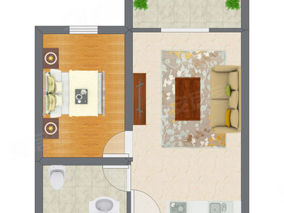 1室1厅 52.00平米户型图