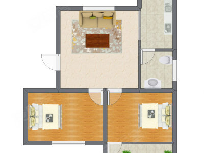 2室1厅 59.32平米户型图