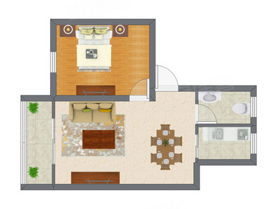 1室2厅 39.46平米户型图