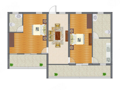 2室1厅 93.09平米户型图