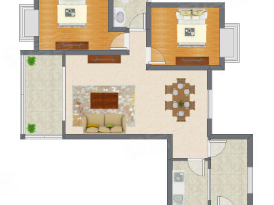 2室2厅 83.71平米户型图