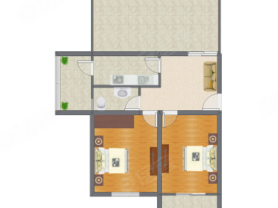 2室1厅 76.64平米户型图
