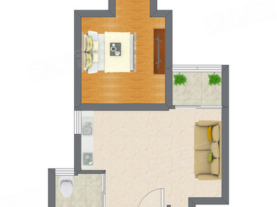 1室1厅 48.24平米户型图