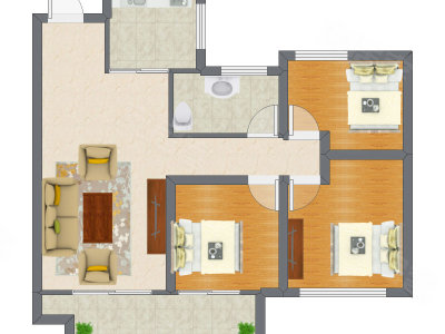 3室1厅 89.71平米户型图
