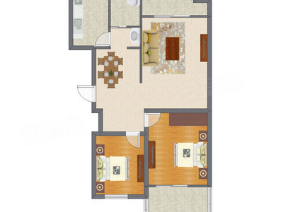 2室2厅 98.29平米户型图