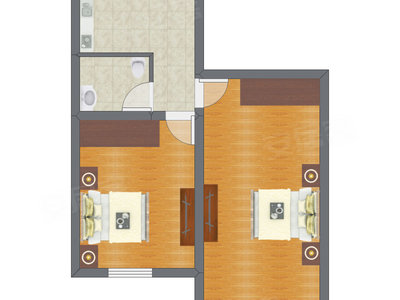 2室1厅 43.08平米