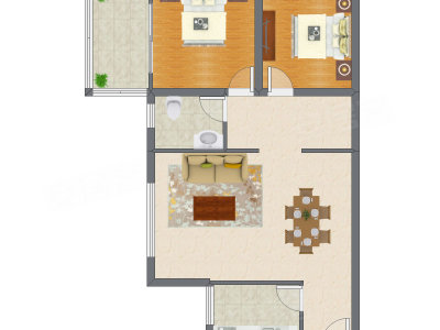 2室2厅 87.97平米户型图