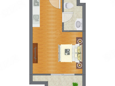 1室0厅 25.71平米户型图