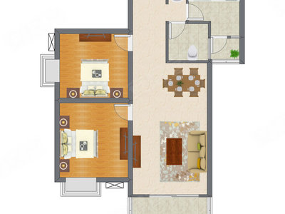 2室2厅 89.64平米户型图