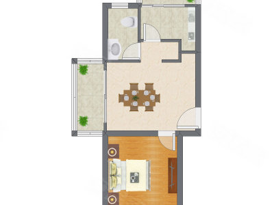 1室1厅 55.55平米户型图