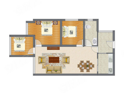 3室2厅 86.19平米户型图