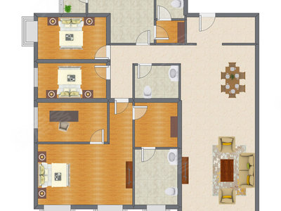 3室2厅 205.54平米