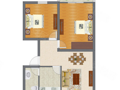 2室2厅 55.44平米户型图
