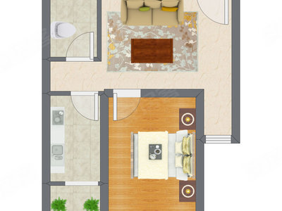 1室1厅 47.32平米户型图