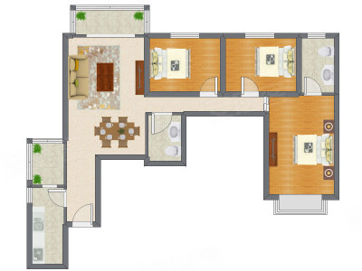 3室2厅 124.31平米