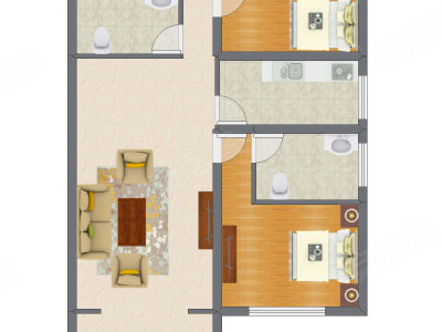 2室1厅 103.77平米户型图