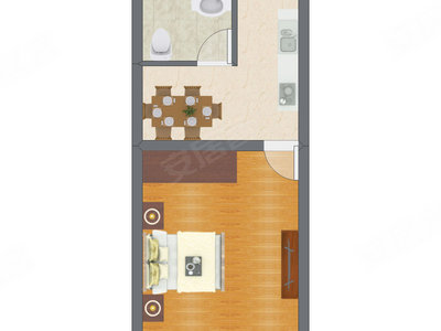 1室1厅 37.15平米户型图