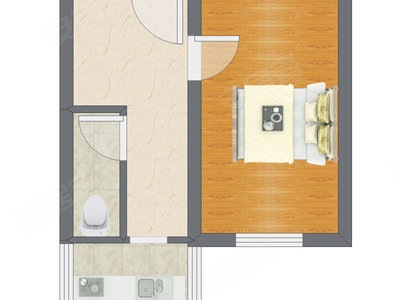 1室1厅 33.27平米