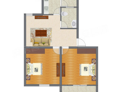 2室1厅 65.75平米