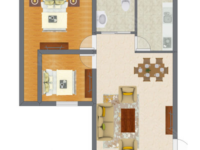 2室1厅 55.94平米户型图