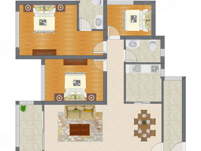 3室2厅 114.17平米户型图