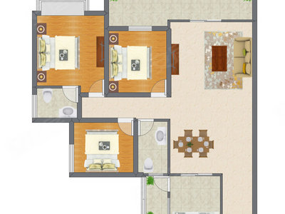 3室2厅 122.19平米户型图