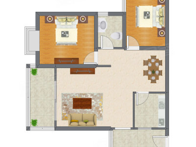 2室2厅 82.63平米户型图