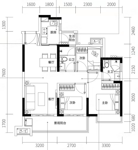 半岛1号3室2厅2卫88.34㎡南168万