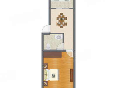 1室1厅 35.22平米户型图