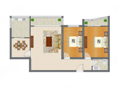 2室2厅 126.90平米户型图