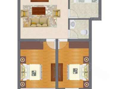 2室1厅 45.63平米户型图