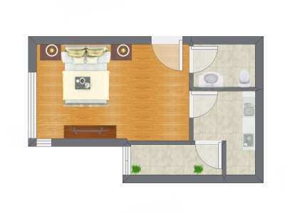 1室0厅 21.67平米户型图