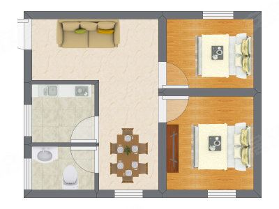 2室1厅 32.47平米户型图