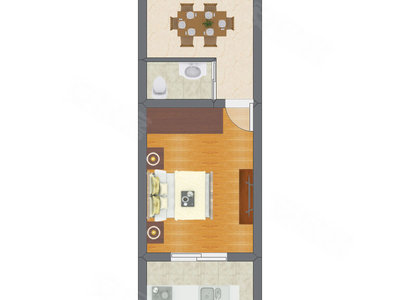 1室1厅 25.43平米户型图