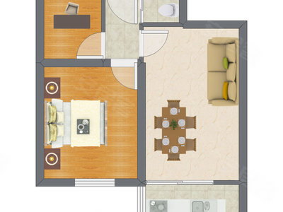 2室2厅 47.33平米户型图